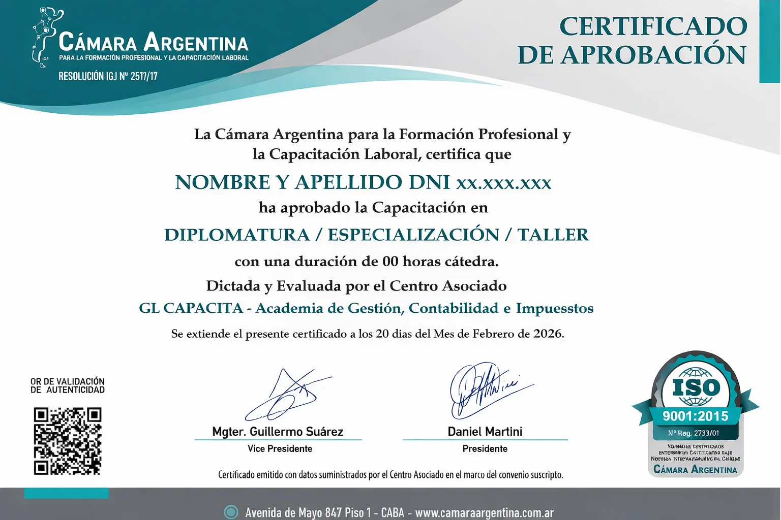 Certificado Cámara Argentina